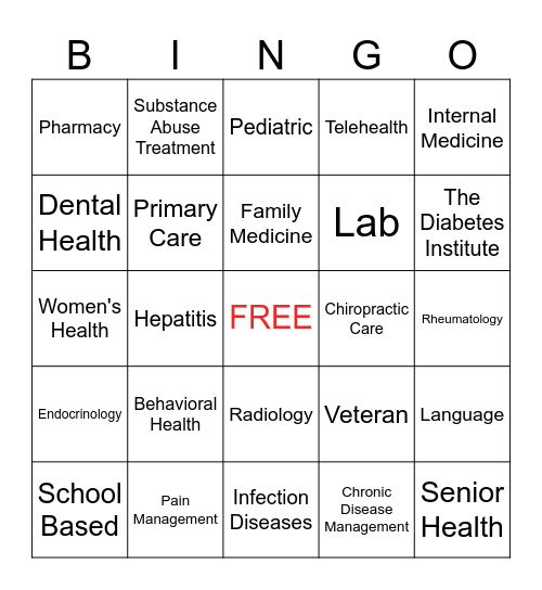 Services at HopeHealth Bingo Card