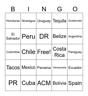 Hispanic Heritage Month Bingo Card