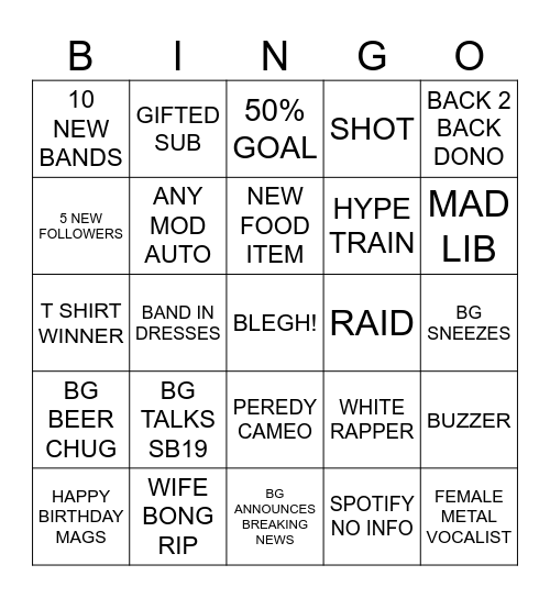 MOSHPIT MONDAY BINGO Card