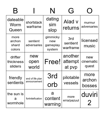 Tennocon 2025 Bingo Card