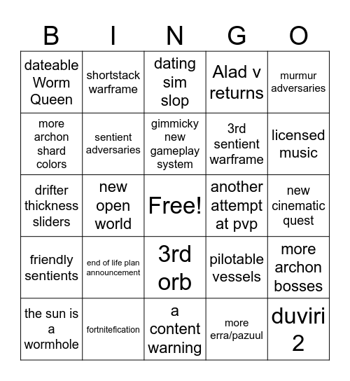 Tennocon 2025 Bingo Card