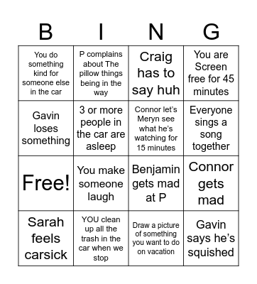 Road Trip Bingo Card