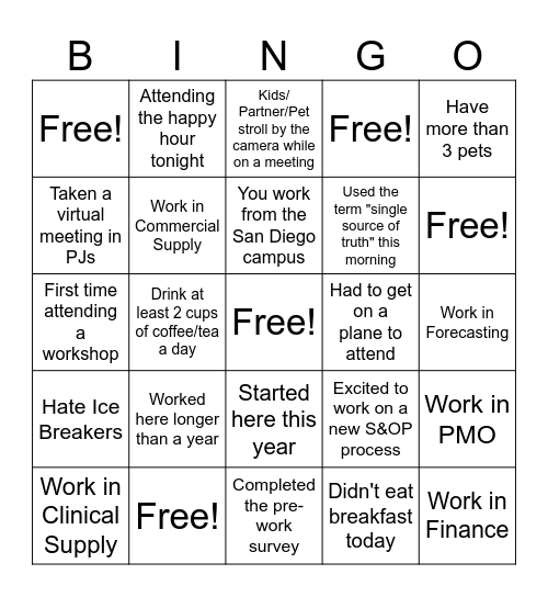 Workshop Bingo Card