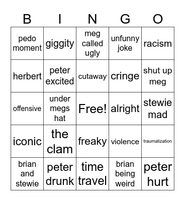 Family guy Bingo Card