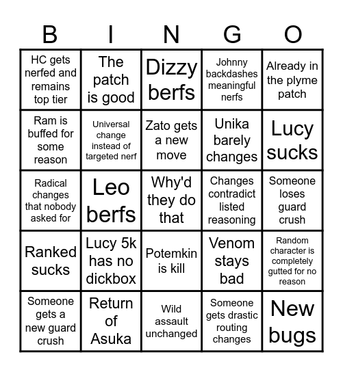 Strive patch bingo Card