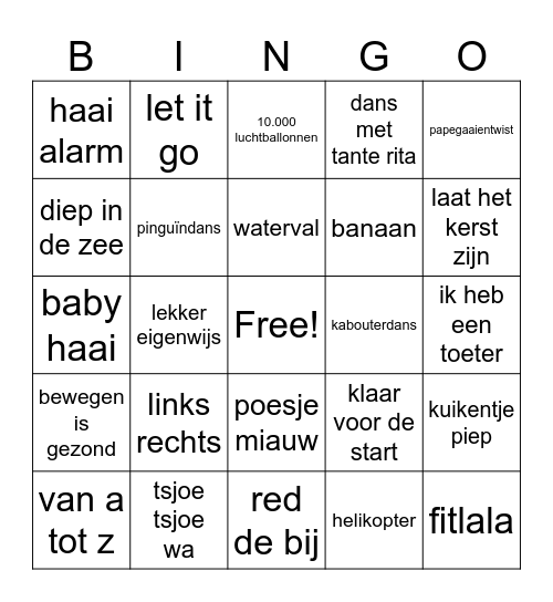 Muziekbingo groep 3 Bingo Card