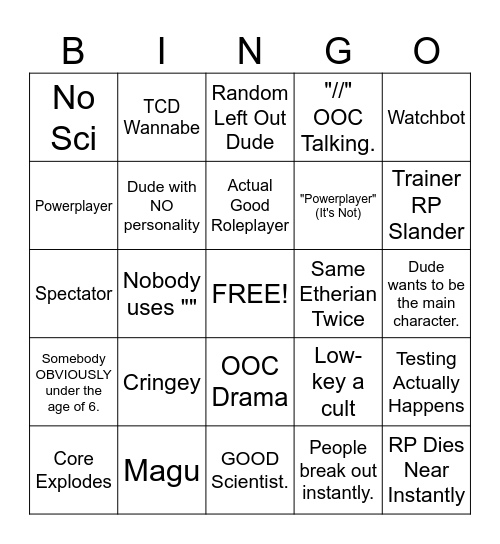 Monsters Of Etheria Lab RP BINGO! Bingo Card