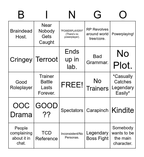 Monsters Of Etheria... Trainer RP Bingo. eugh. Bingo Card