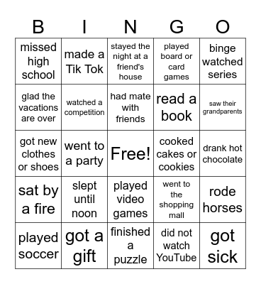 Back to school Bingo Card