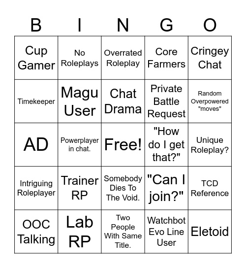 General Monsters Of Etheria RP Bingo Card