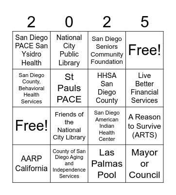 Kimball Senior Center Grand Opening Bingo Card