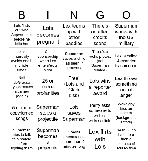SUPERMAN 2025 Bingo Card