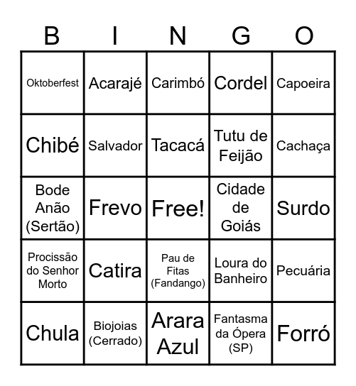 Bingo Cultural Bingo Card