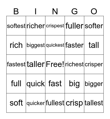 Suffix "er" and "est" BINGO Card