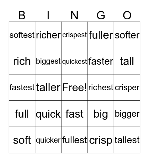 Suffix "er" and "est" BINGO Card