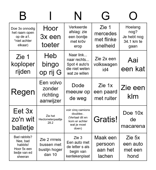 Op weg naar schiphol v.3 Bingo Card