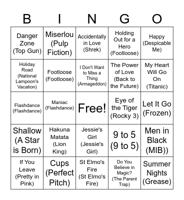Movies Bingo Card