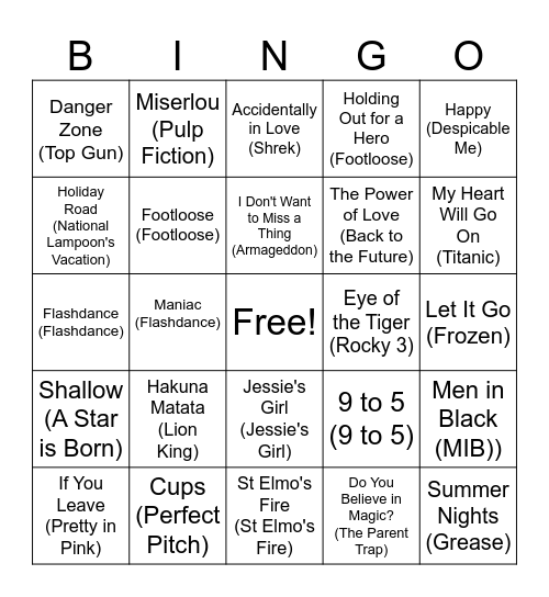 Movies Bingo Card