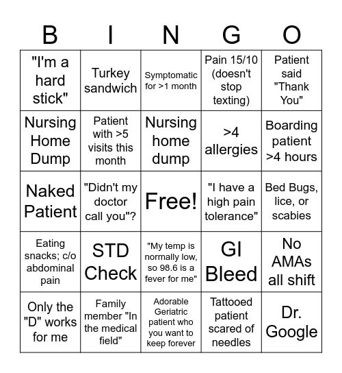 ED Bingo Card