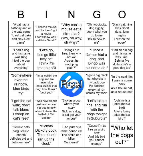 Awooooo (Find the Lyric) Bingo Card