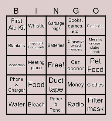 Emergency Preparedness Bingo Card