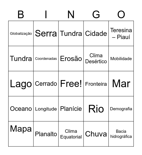Bingo Geográfico Bingo Card