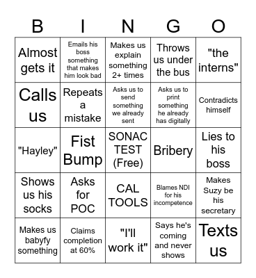 Guy at work Bingo Card