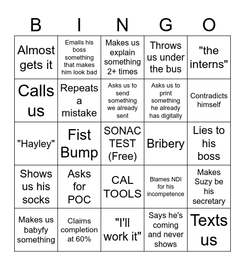 Guy at work Bingo Card