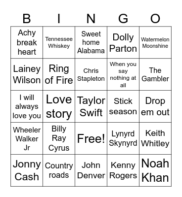 Cowgirl Bingo Card