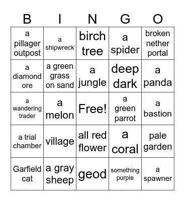 minecraft Bingo Card