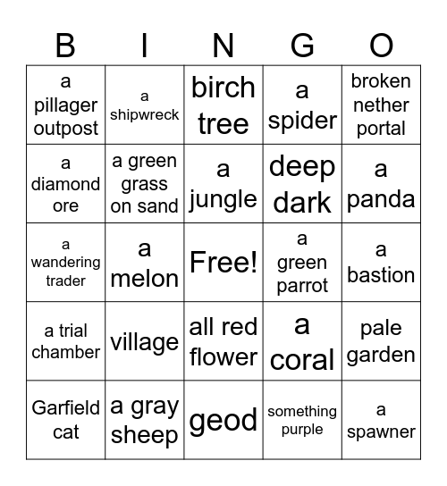 minecraft Bingo Card