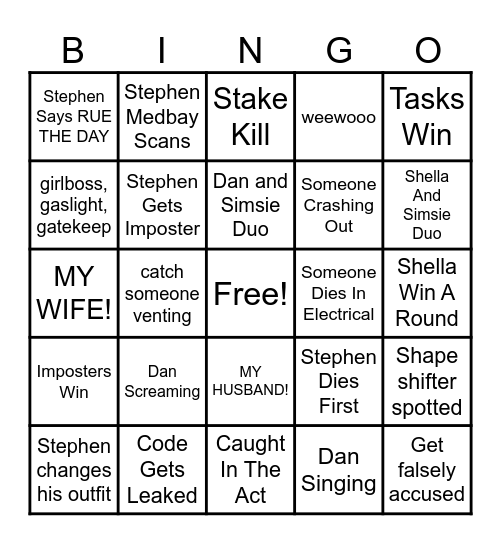 Among Us Bingo Card