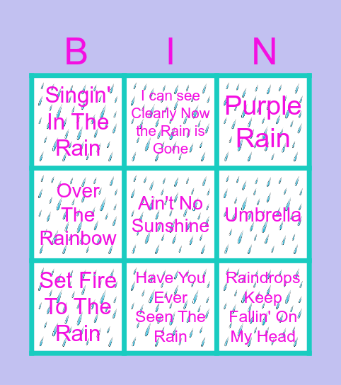Rainy Days Songs Bingo Card