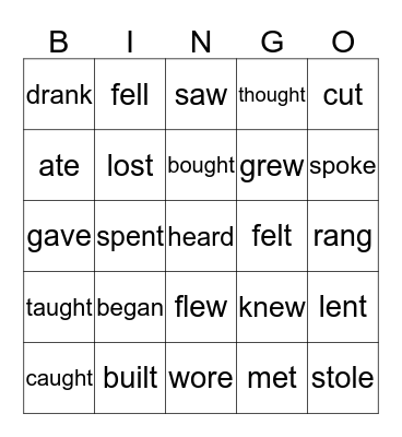 Bingo with Irregular Verbs Bingo Card