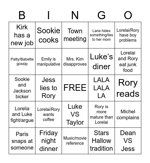 Sweet Sixteen Gilmore Girls Bingo !!! Bingo Card