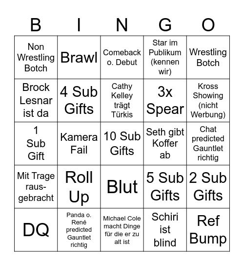 RAW Watchparty Bingo Card