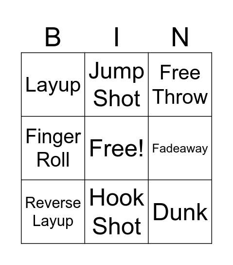 Words Version Basketball Shot Bingo Card