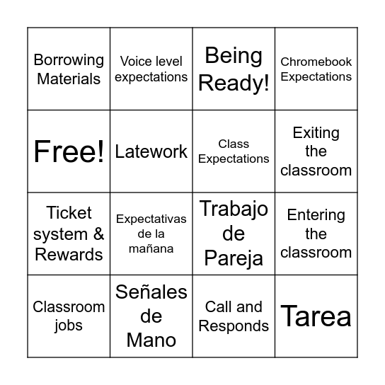 Procedimientos de Clase Bingo Card
