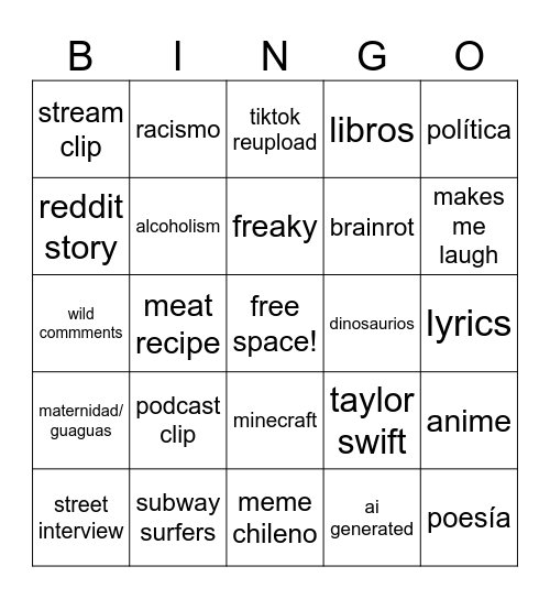 instagram reels Bingo Card