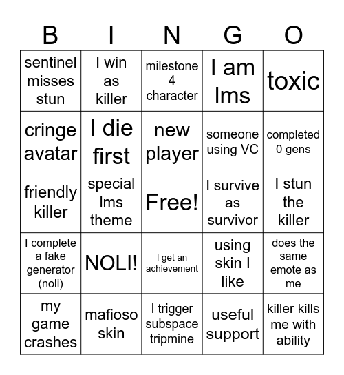 Forsaken bingo Card