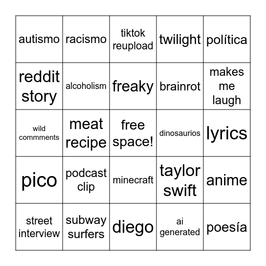 instagram reels Bingo Card