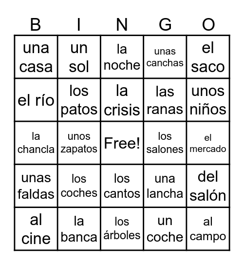 Artículos definidos, indefinidos, contractos Bingo Card