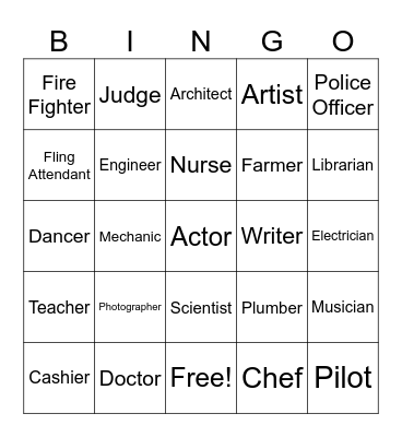 Cool Jobs Bingo Card