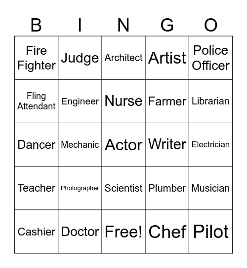 Cool Jobs Bingo Card