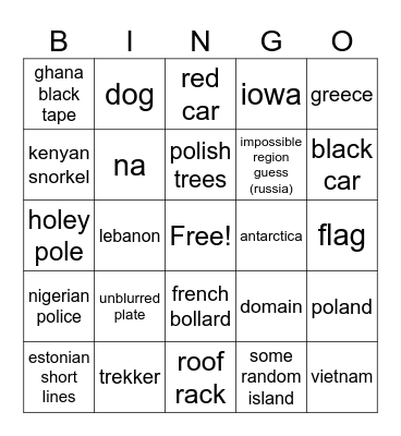 geoguessr stuff Bingo Card