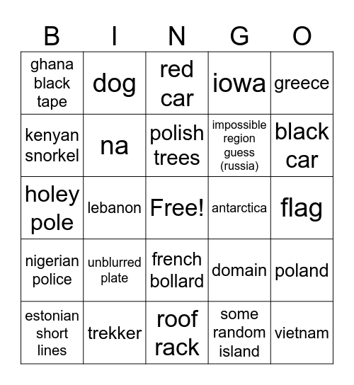 geoguessr stuff Bingo Card