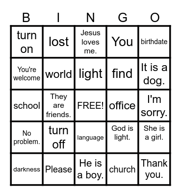 LOTW. A1-06: POLITE LANGUAGE Bingo Card
