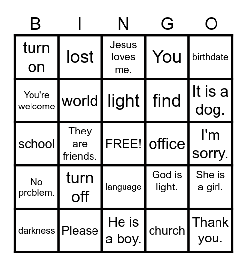 LOTW. A1-06: POLITE LANGUAGE Bingo Card