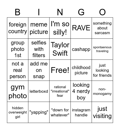 Colby Hinge Bingo Card