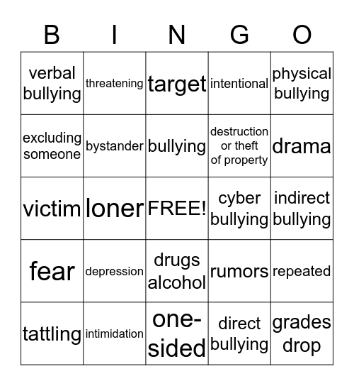 Anti-Bullying Bingo! Bingo Card